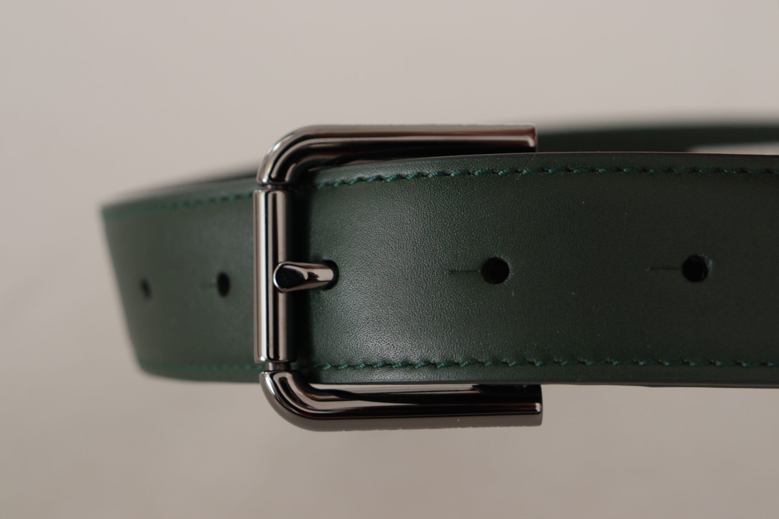 Dolce & Gabbana Army Green Leather Logo Metal Belt Buckle
