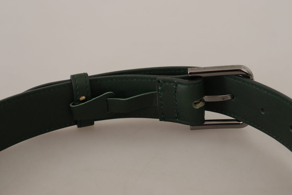 Dolce & Gabbana Army Green Leather Logo Metal Belt Buckle