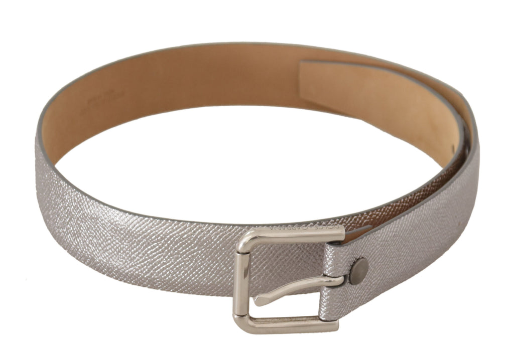 Dolce & Gabbana Metallic Silber Leder Metall Gürtelschnalle