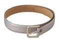Dolce & Gabbana Metallic Silber Leder Metall Gürtelschnalle