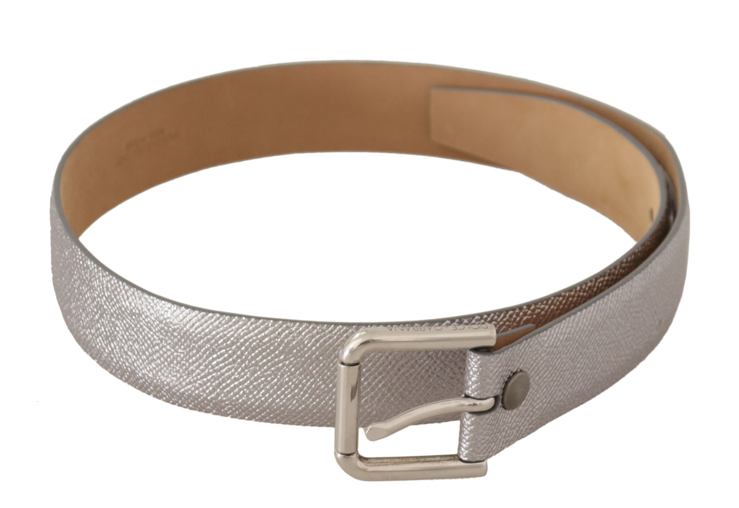 Dolce & Gabbana Metallic Silber Leder Metall Gürtelschnalle