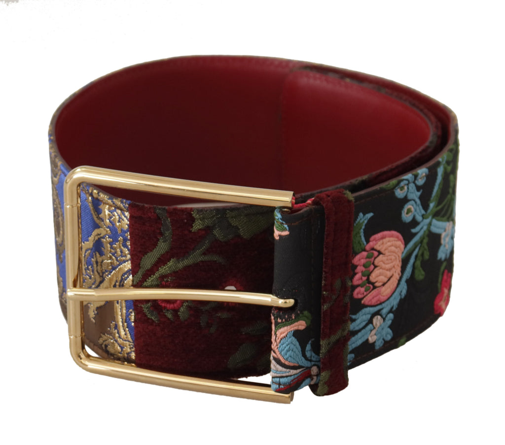 Dolce & Gabbana Roter bestickter Ledergürtel mit goldenem Logo und Metallschnalle