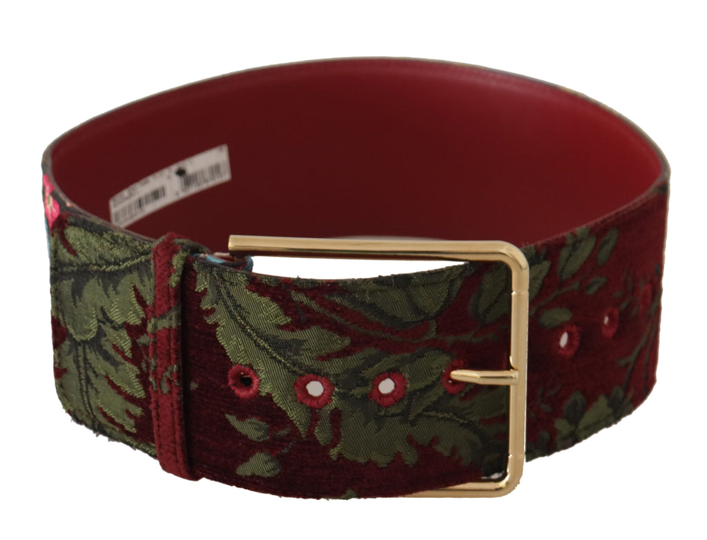 Dolce & Gabbana Roter bestickter Ledergürtel mit goldenem Logo und Metallschnalle