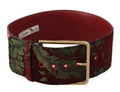 Dolce & Gabbana Roter bestickter Ledergürtel mit goldenem Logo und Metallschnalle