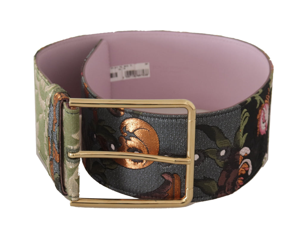 Dolce & Gabbana Multicolor Leder bestickter Gürtel mit goldener Metallschnalle