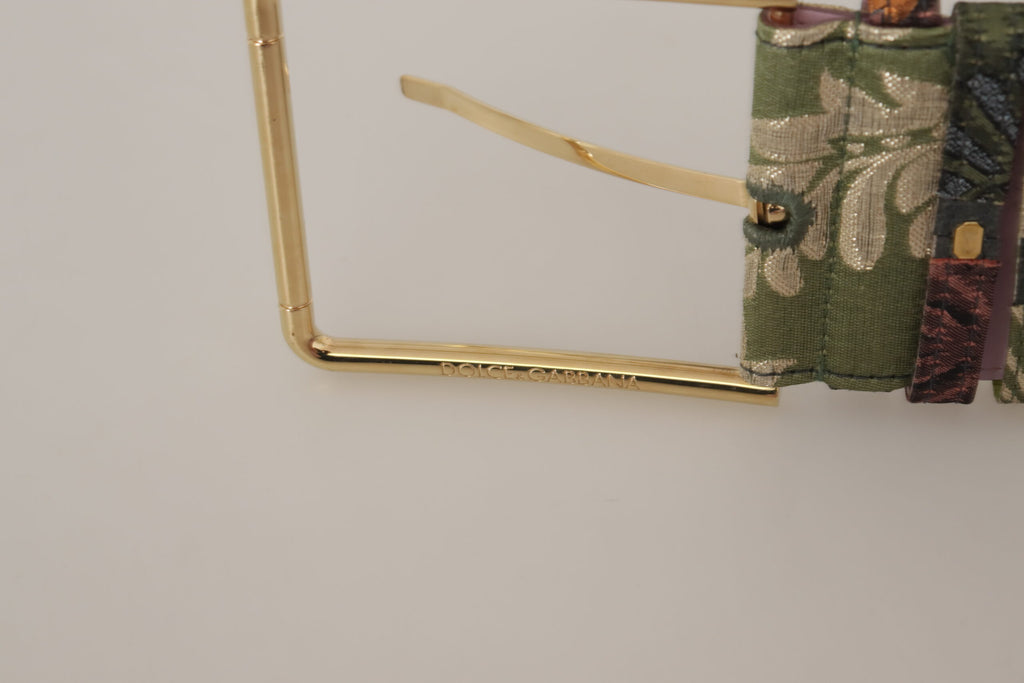 Dolce & Gabbana Multicolor Leder bestickter Gürtel mit goldener Metallschnalle