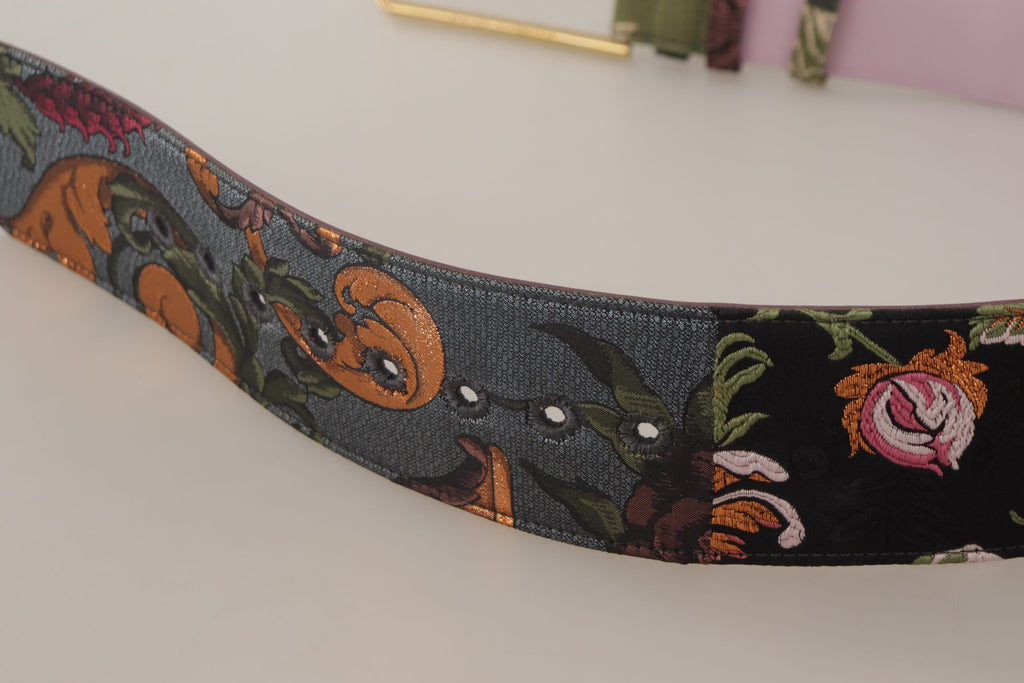 Dolce & Gabbana Multicolor Leder bestickter Gürtel mit goldener Metallschnalle