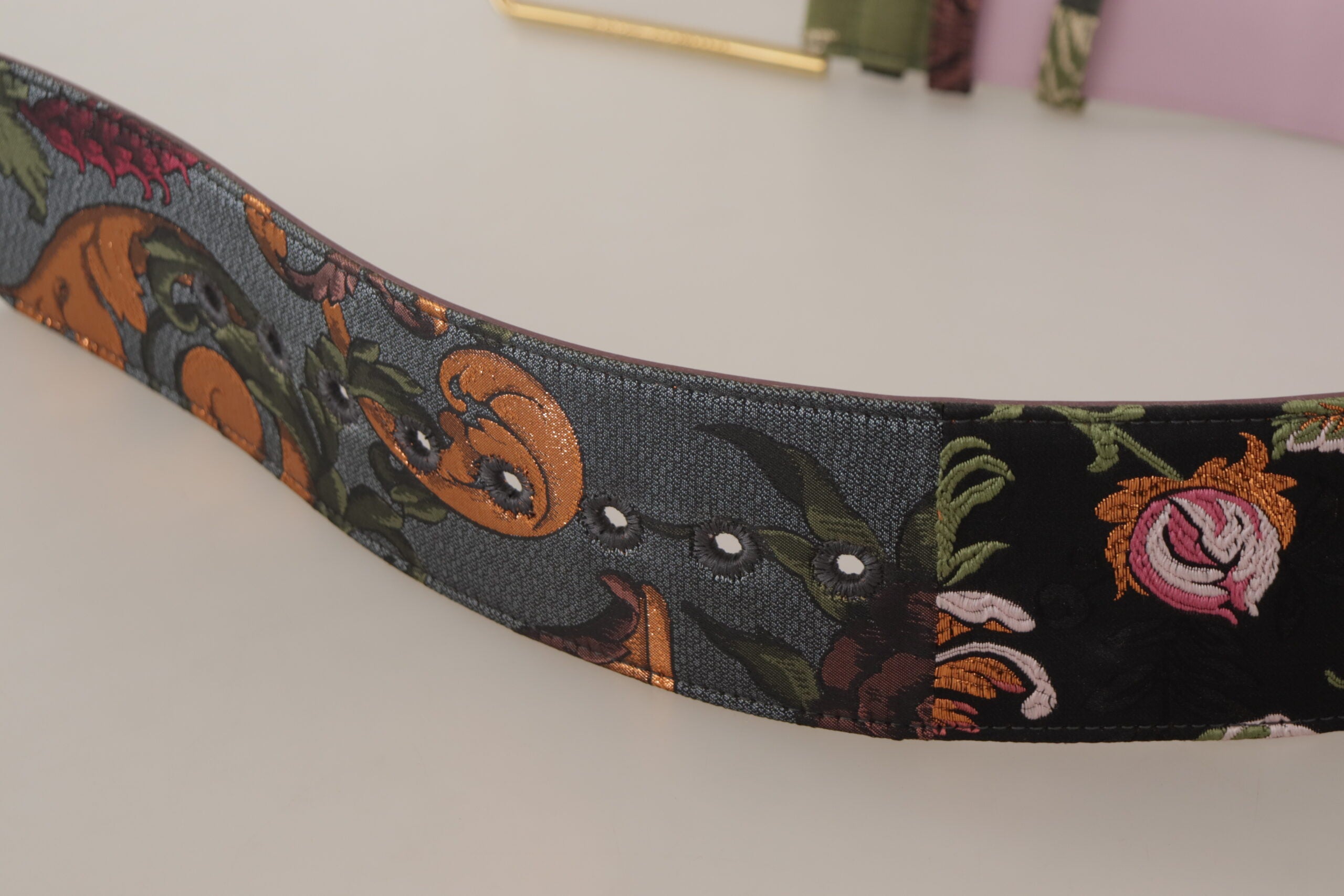 Dolce & Gabbana Multicolor Leder bestickter Gürtel mit goldener Metallschnalle
