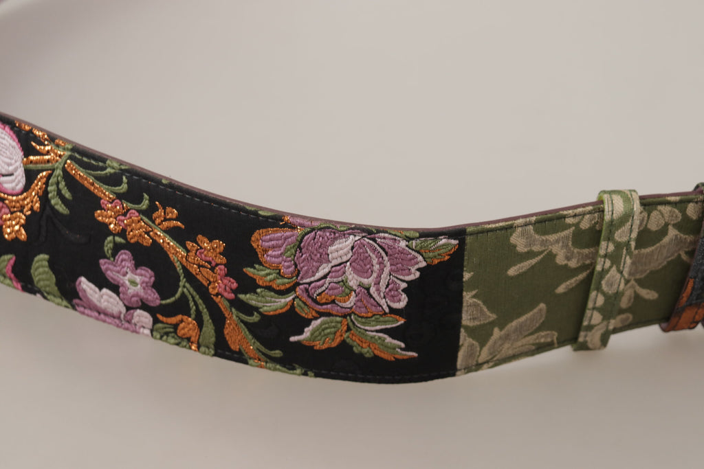 Dolce & Gabbana Multicolor Leder bestickter Gürtel mit goldener Metallschnalle