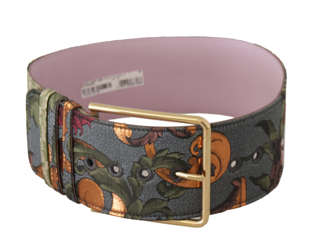 Dolce & Gabbana Multicolor Leder bestickter Gürtel mit goldener Metallschnalle