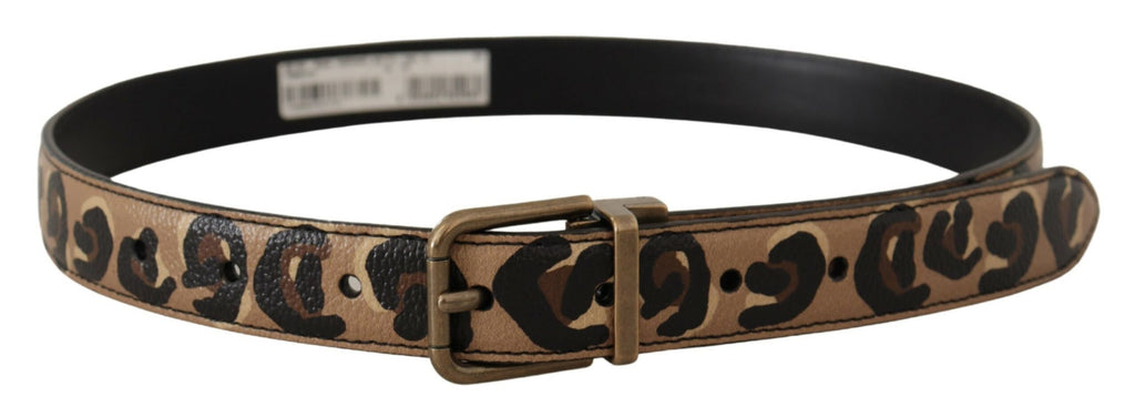 Dolce & Gabbana Brauner Ledergürtel mit Leopardenmuster und bronzefarbener Metallschnalle