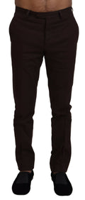 BENCIVENGA Brown Cotton Tapered Formal Men's Trousers