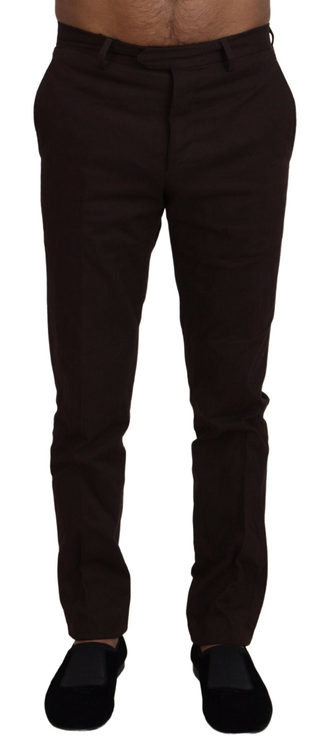 BENCIVENGA Brown Cotton Tapered Formal Men's Trousers