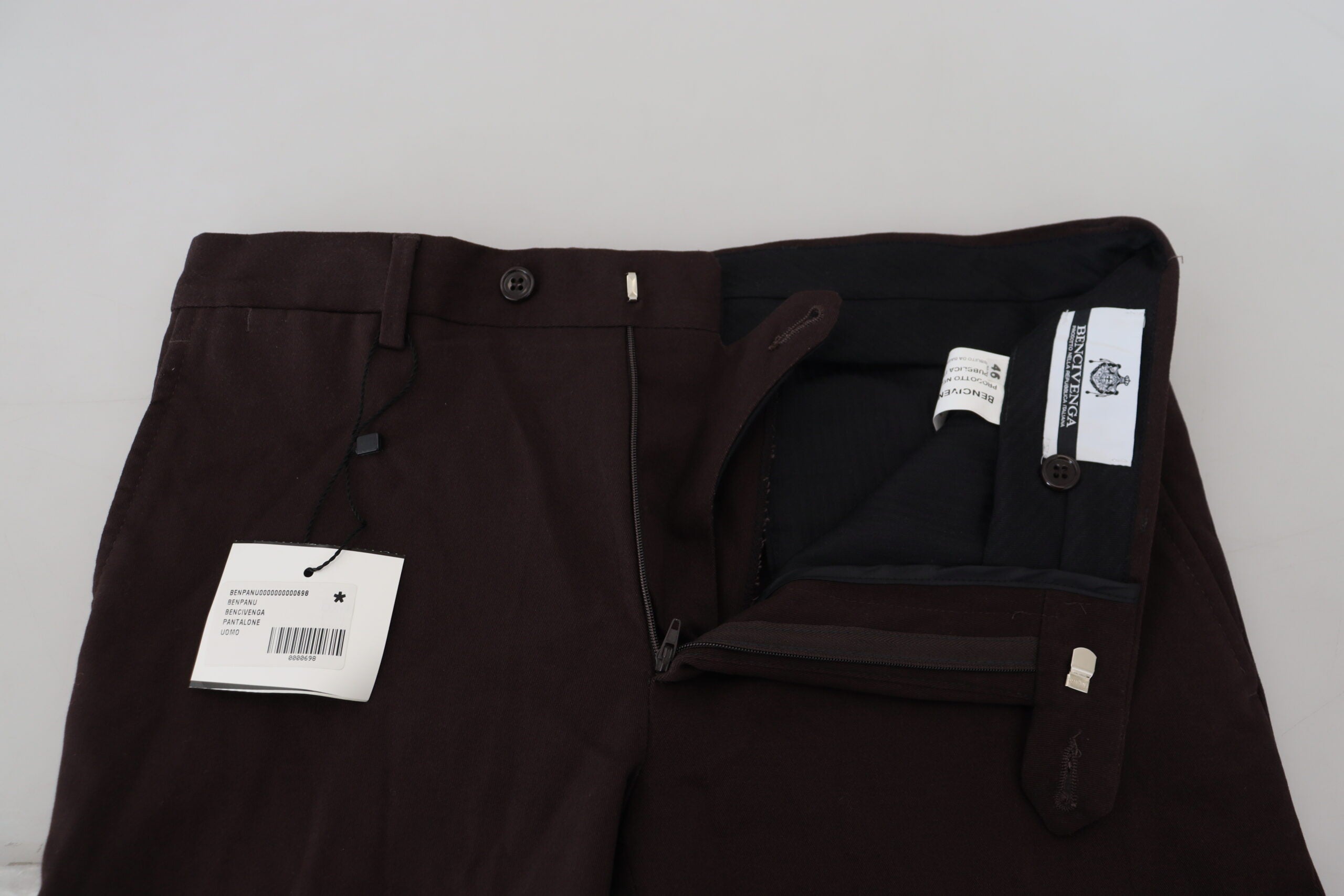BENCIVENGA Brown Cotton Tapered Formal Men's Trousers