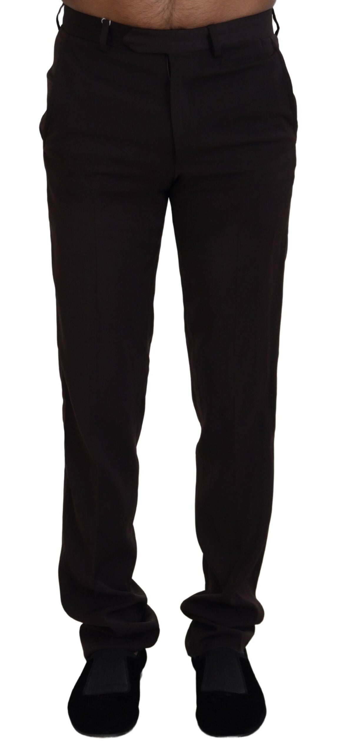 BENCIVENGA Brown Straight Fit Men's Formal Trousers