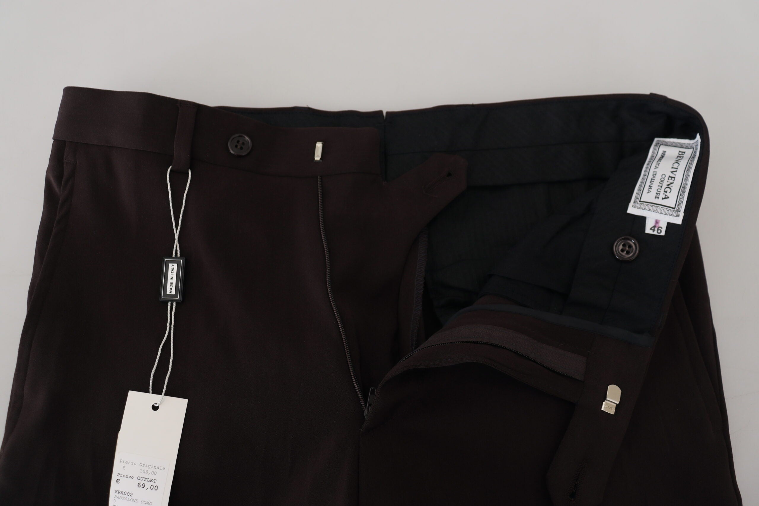 BENCIVENGA Brown Straight Fit Men's Formal Trousers