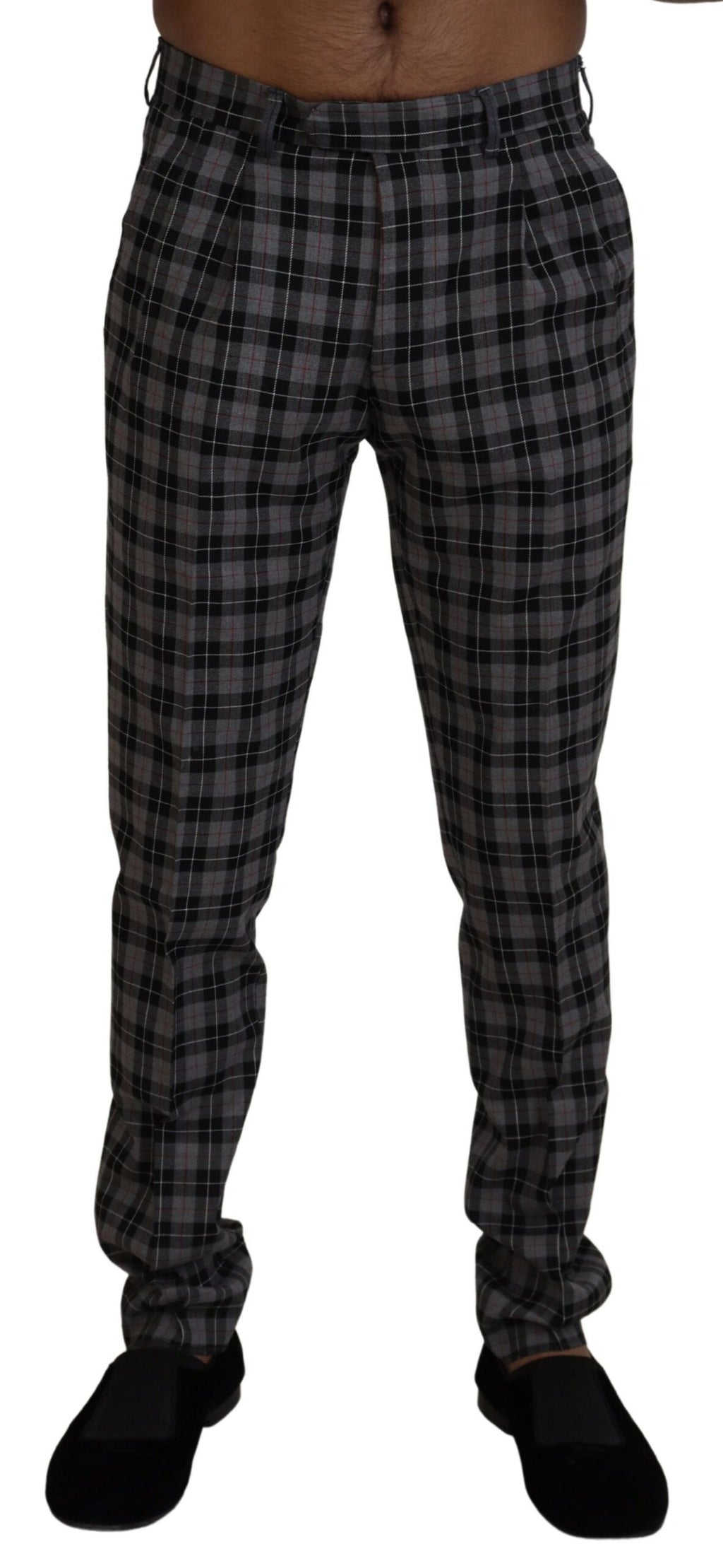 BENCIVENGA Graue karierte Slim Fit Herrenhosen