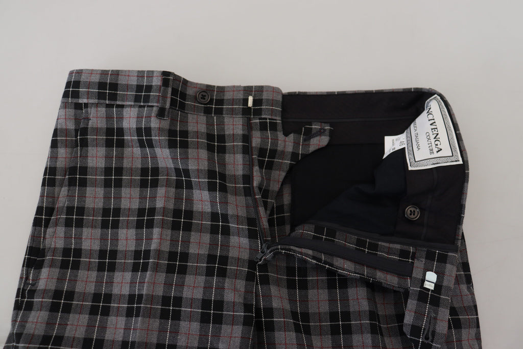 BENCIVENGA Graue karierte Slim Fit Herrenhosen