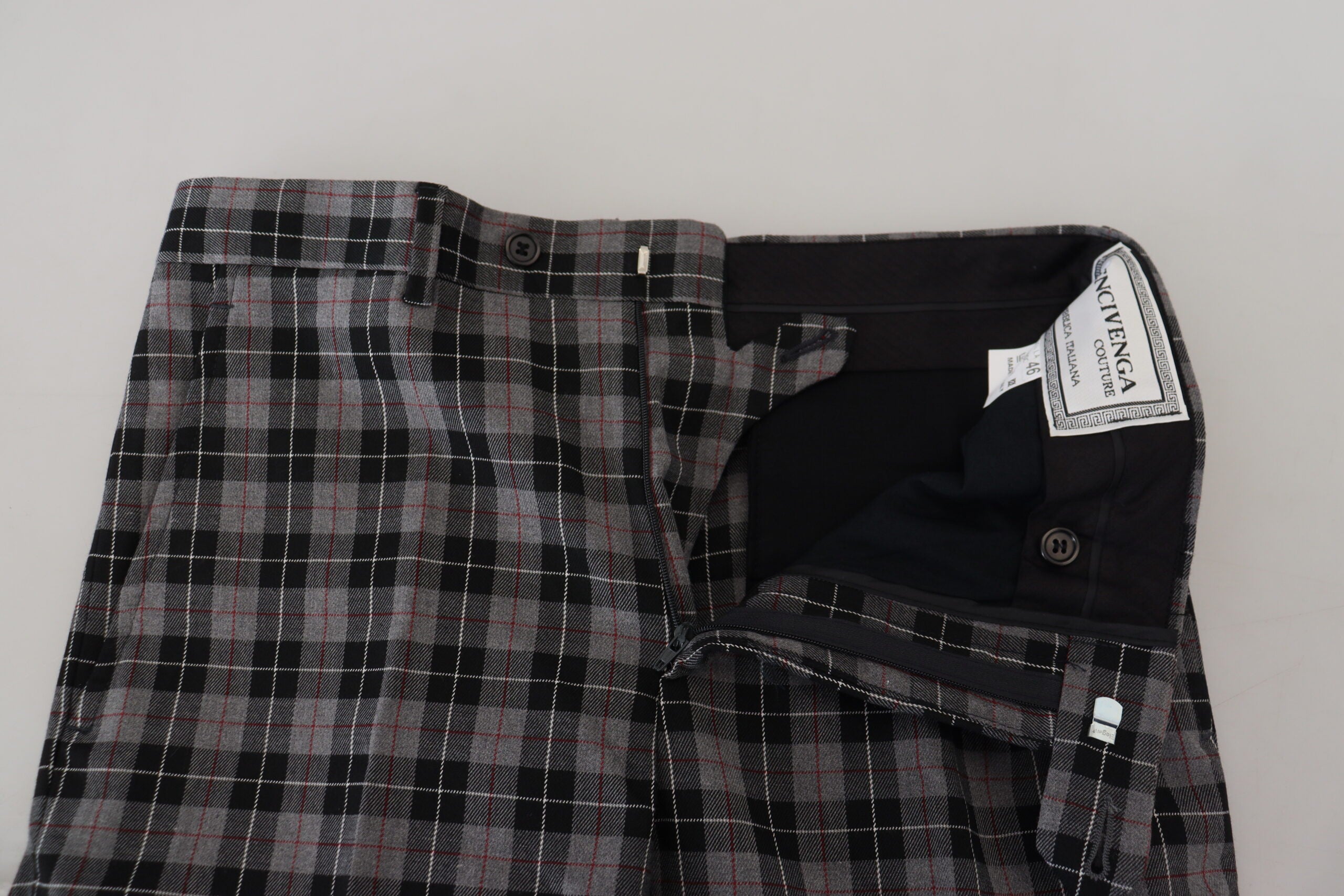 BENCIVENGA Graue karierte Slim Fit Herrenhosen