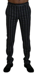 BENCIVENGA Graue karierte Slim Fit Herrenhosen