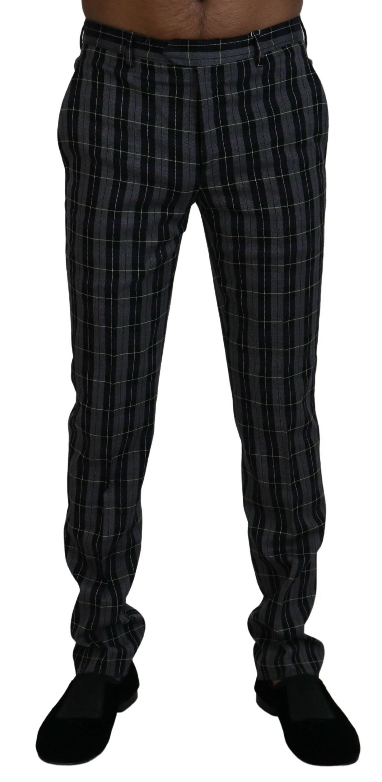 BENCIVENGA Graue karierte Slim Fit Herrenhosen