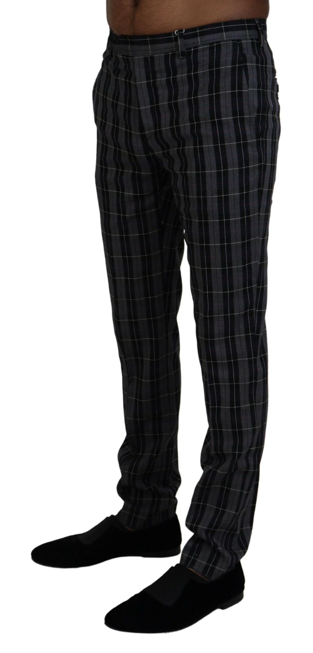 BENCIVENGA Graue karierte Slim Fit Herrenhosen