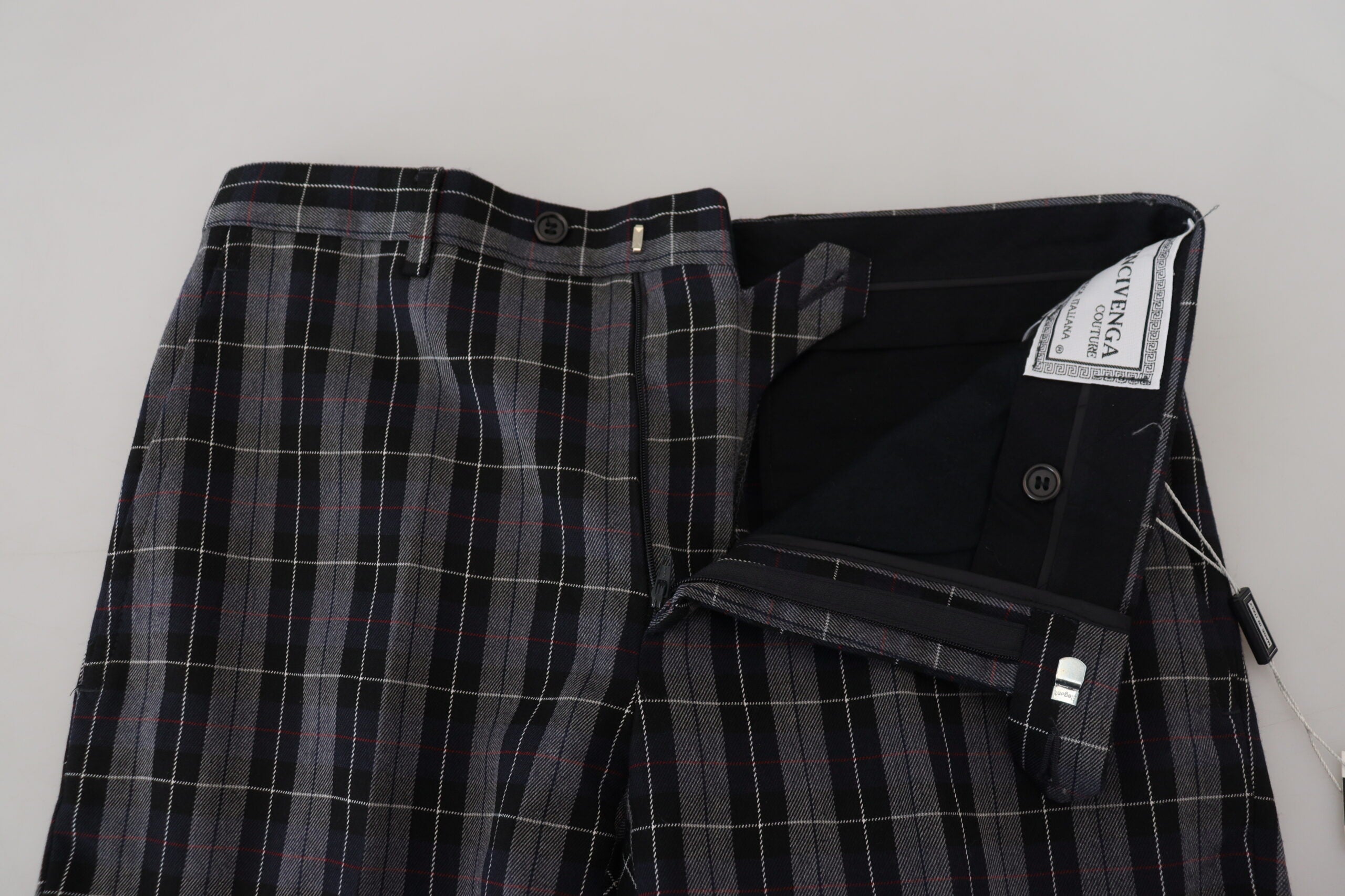 BENCIVENGA Graue karierte Slim Fit Herrenhosen