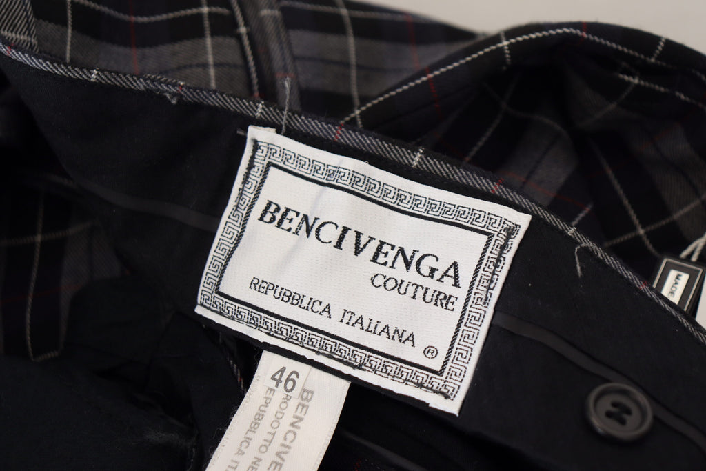 BENCIVENGA Graue karierte Slim Fit Herrenhosen