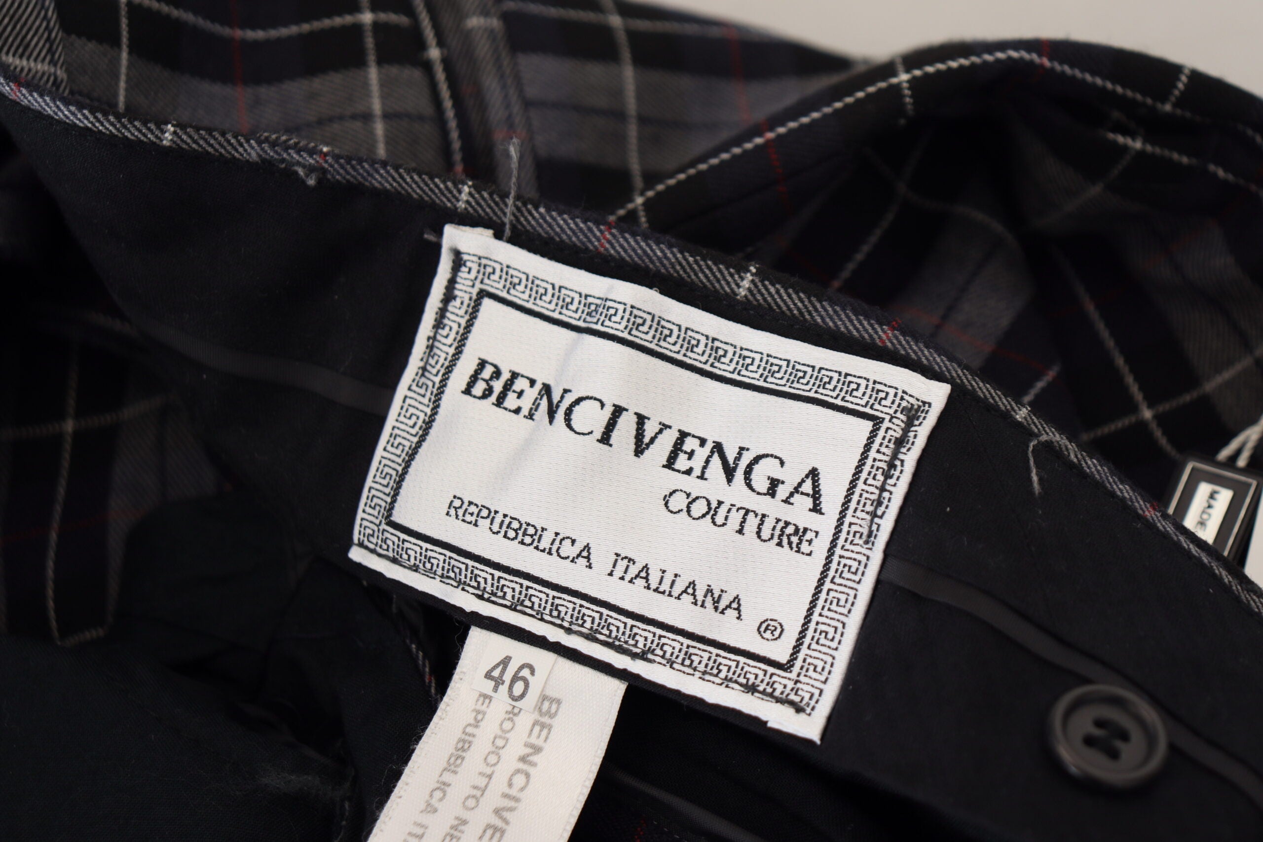 BENCIVENGA Graue karierte Slim Fit Herrenhosen