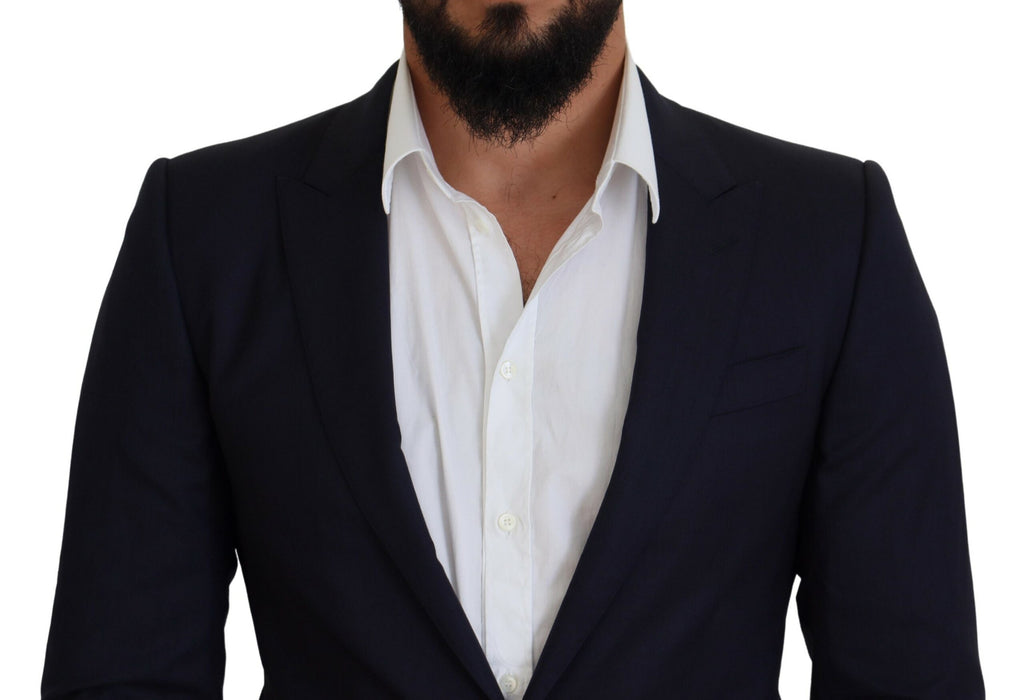 Dolce & Gabbana Blue Wool Coat Slim Fit Formal Blazer