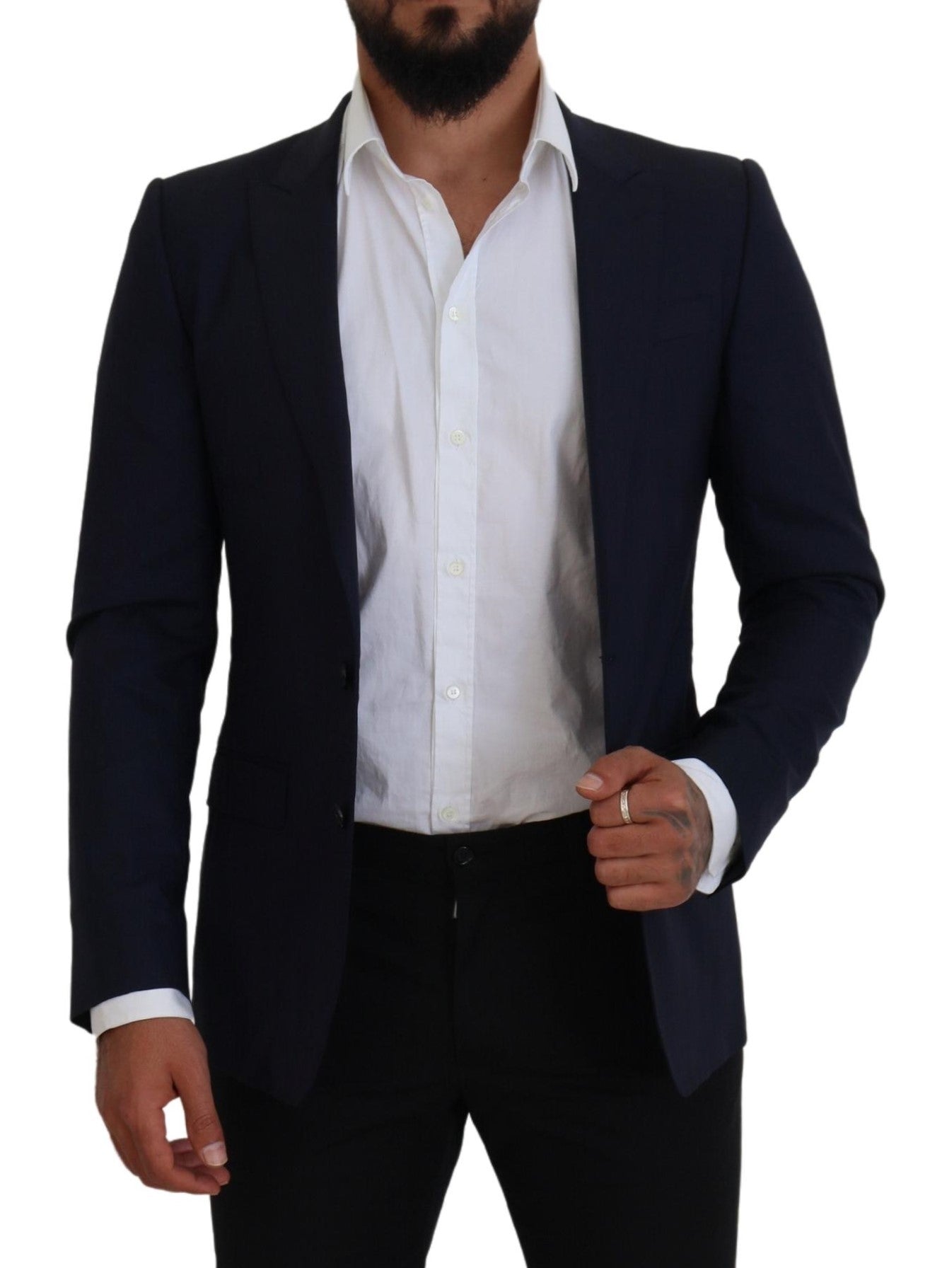 Dolce & Gabbana Blue Wool Coat Slim Fit Formal Blazer