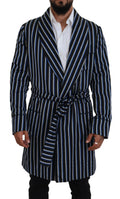 Dolce & Gabbana Black-Blue Martini Bathrobe with Printed Lining