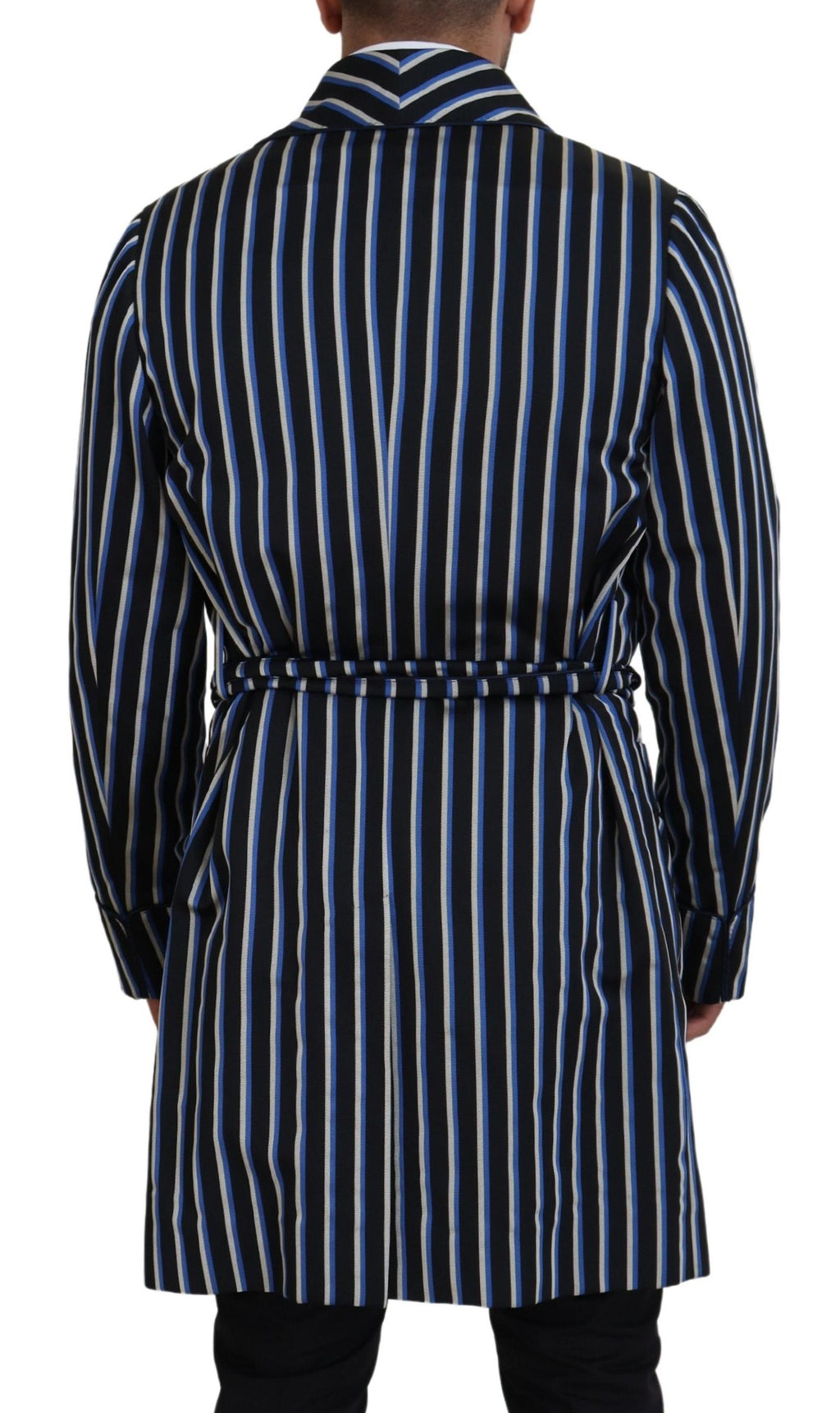 Dolce & Gabbana Black-Blue Martini Bathrobe with Printed Lining