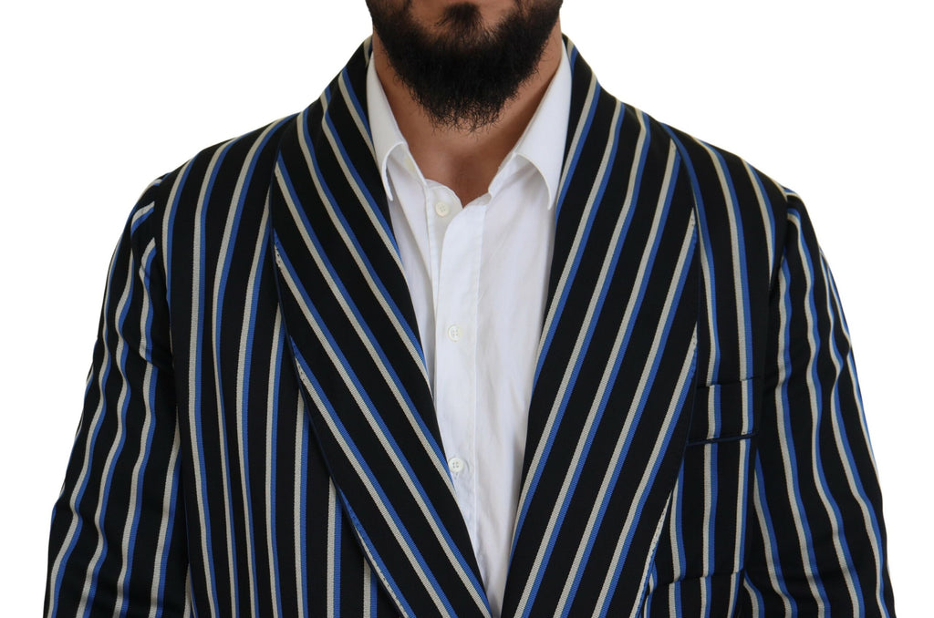 Dolce & Gabbana Black-Blue Martini Bathrobe with Printed Lining