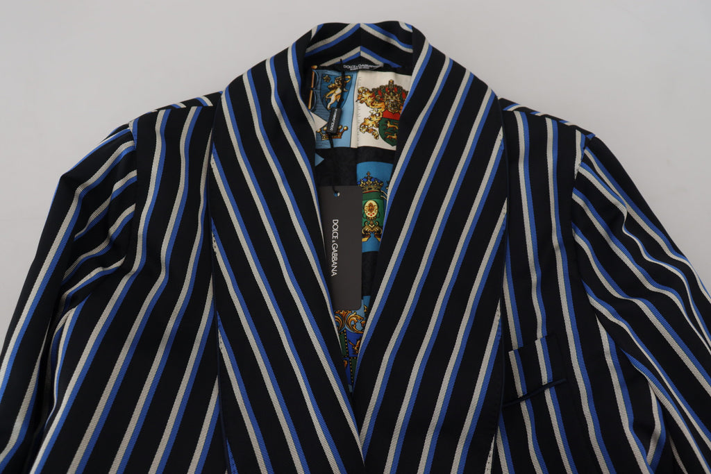 Dolce & Gabbana Black-Blue Martini Bathrobe with Printed Lining