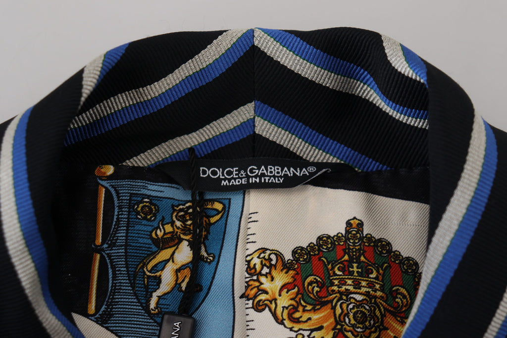 Dolce & Gabbana Black-Blue Martini Bathrobe with Printed Lining