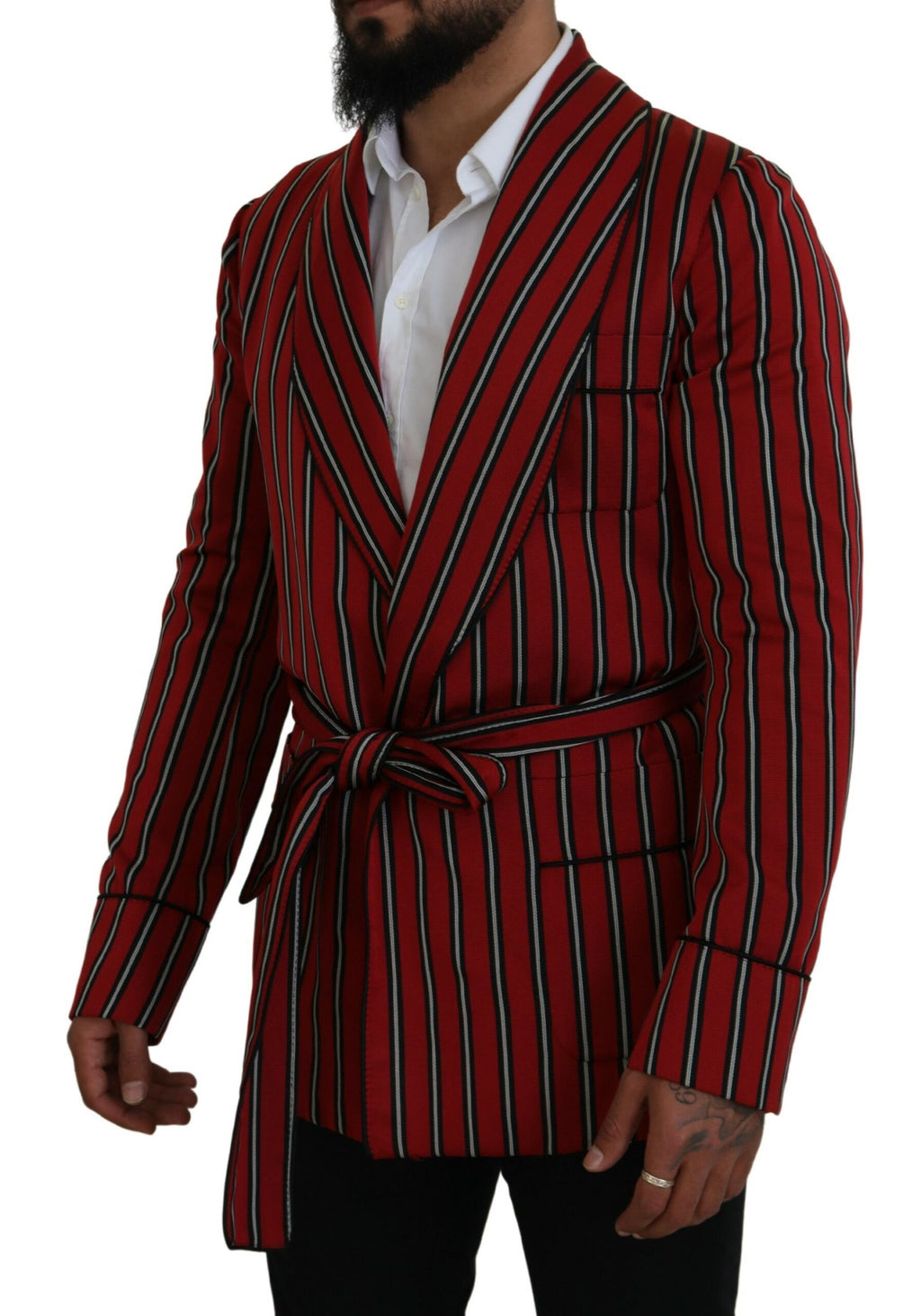 Dolce & Gabbana Red Striped Martini Robe with Printed Lining