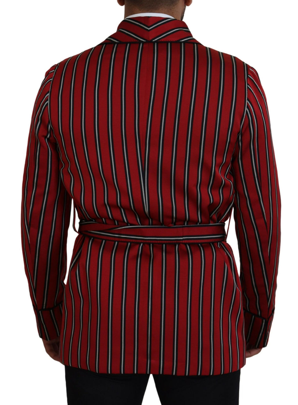 Dolce & Gabbana Red Striped Martini Robe with Printed Lining