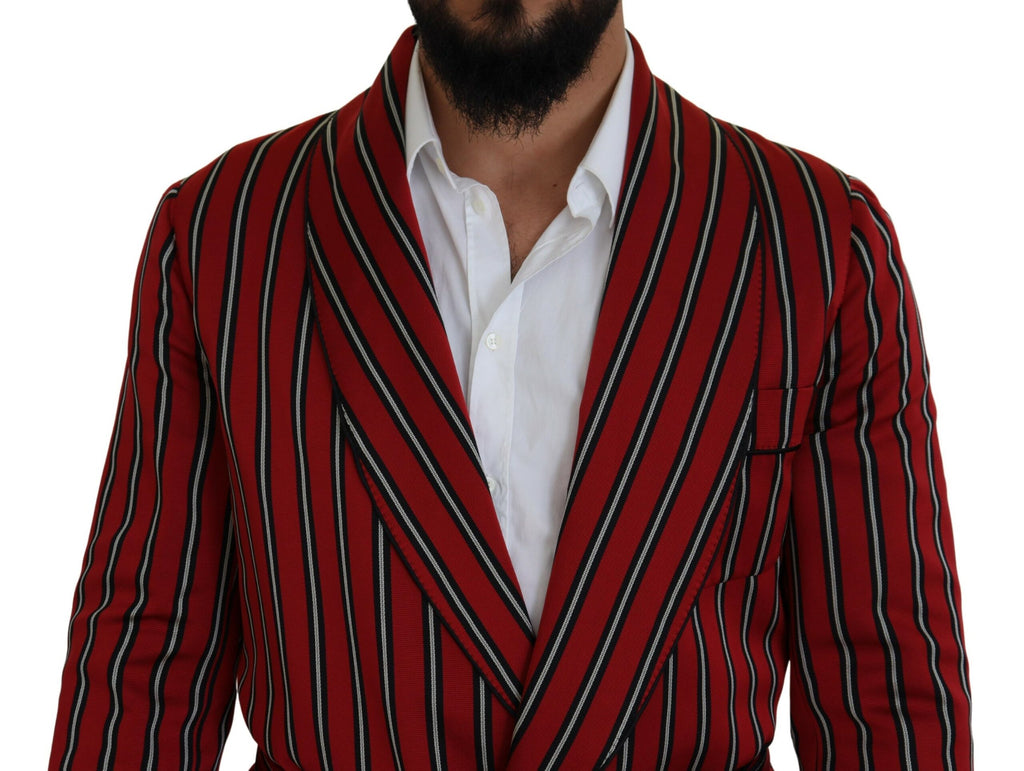 Dolce & Gabbana Red Striped Martini Robe with Printed Lining