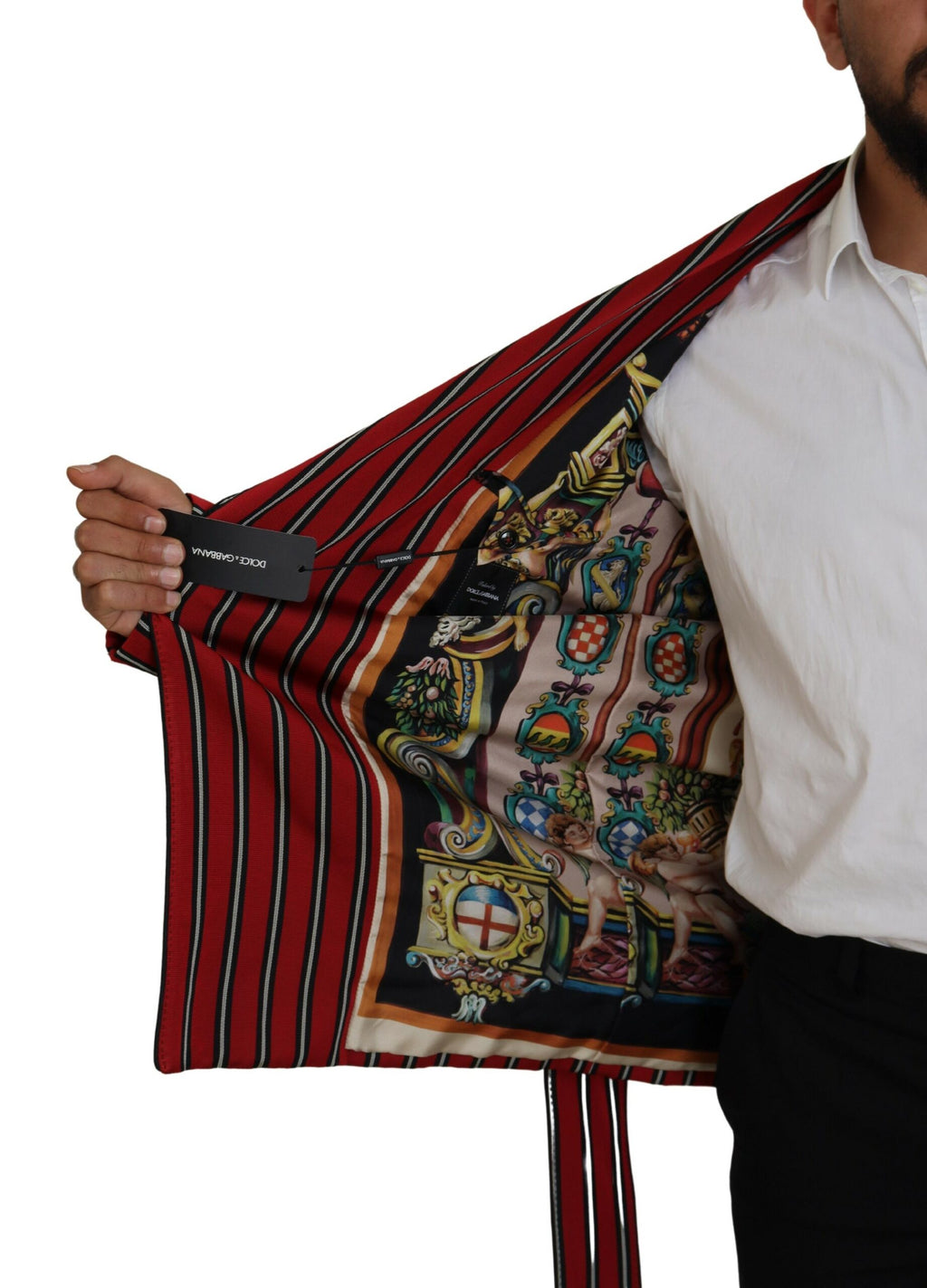Dolce & Gabbana Red Striped Martini Robe with Printed Lining