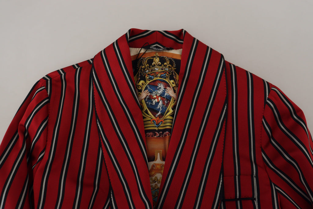 Dolce & Gabbana Red Striped Martini Robe with Printed Lining