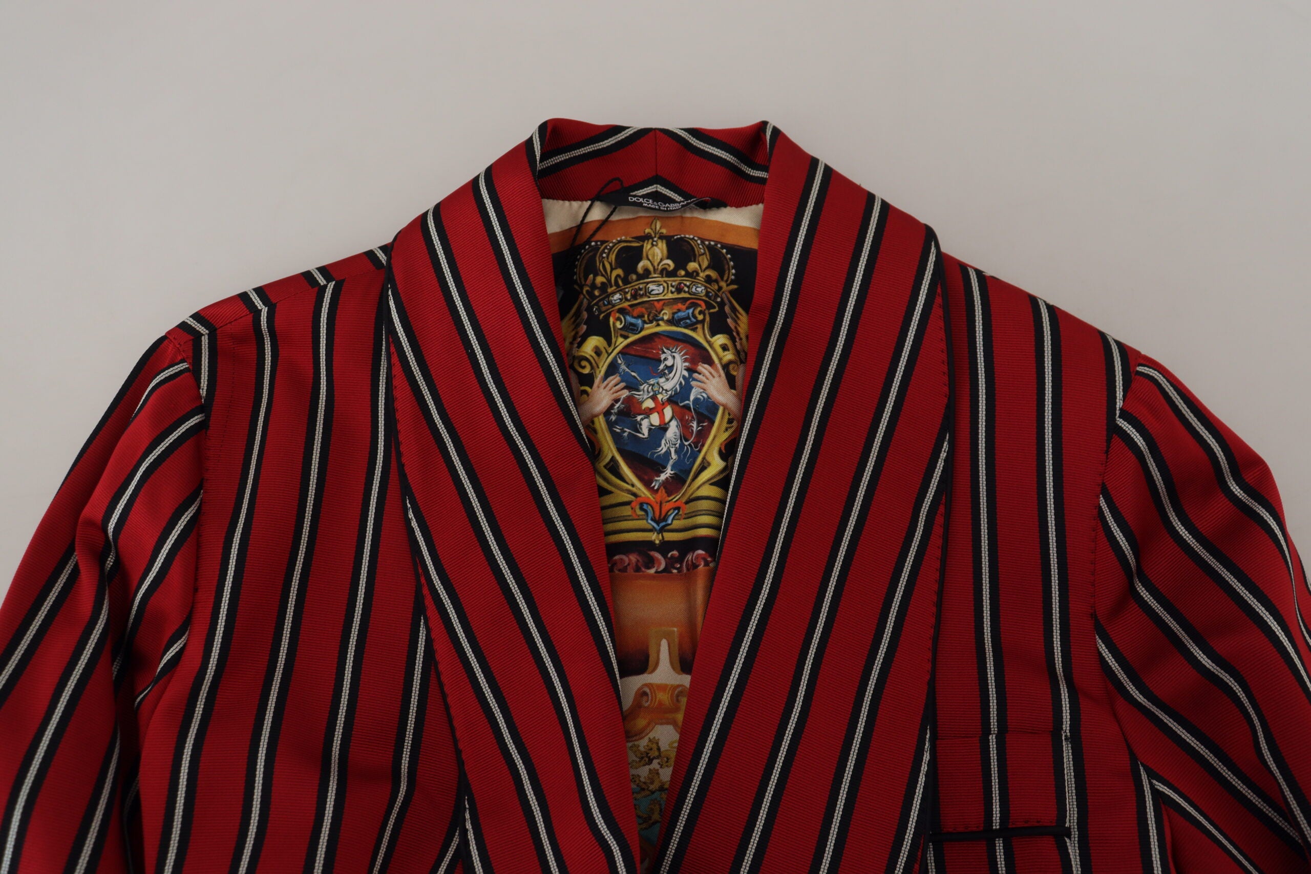 Dolce & Gabbana Red Striped Martini Robe with Printed Lining