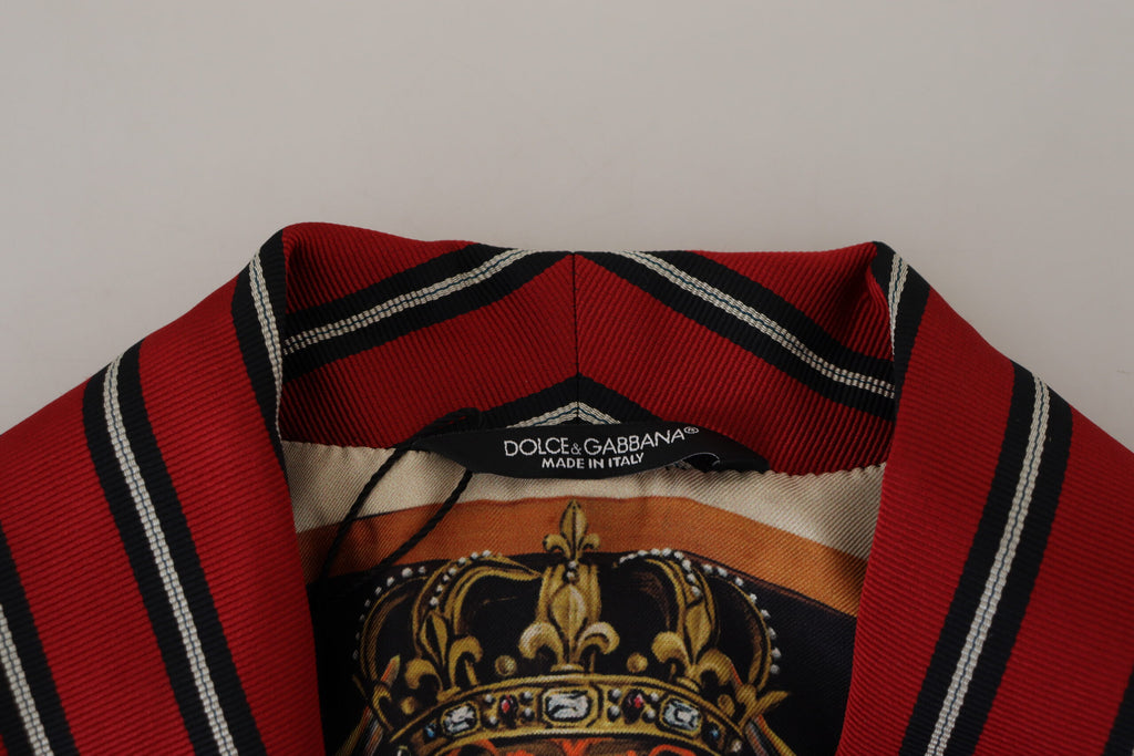 Dolce & Gabbana Red Striped Martini Robe with Printed Lining