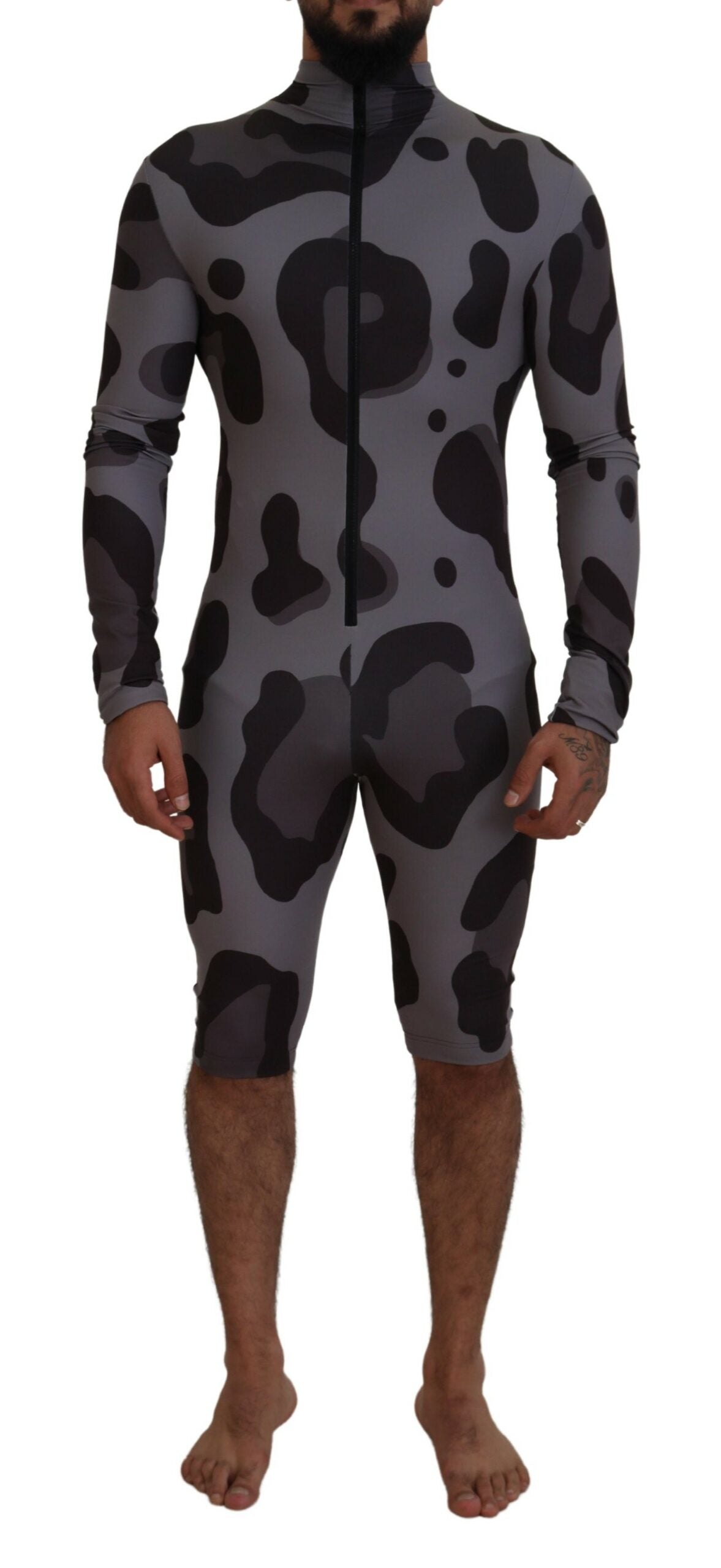 Dolce & Gabbana Grau gemusterter Polyester Neoprenanzug Bademode