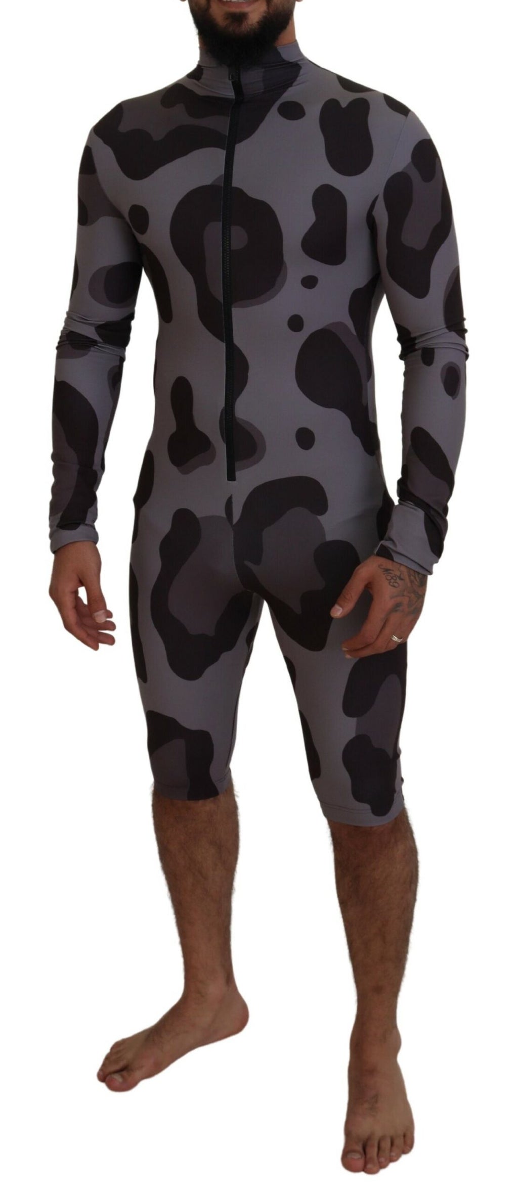 Dolce & Gabbana Grau gemusterter Polyester Neoprenanzug Bademode