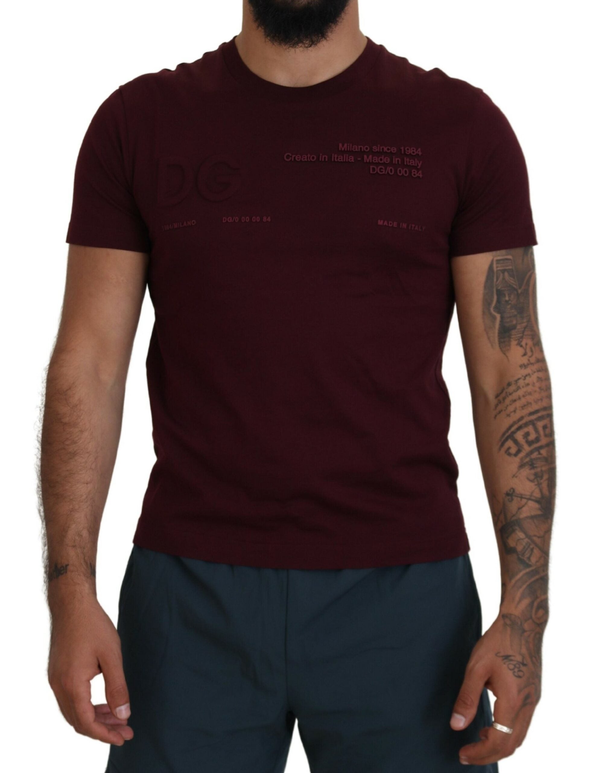 Dolce & Gabbana Kastanienbraunes bedrucktes Kurzarm-T-Shirt für Männer