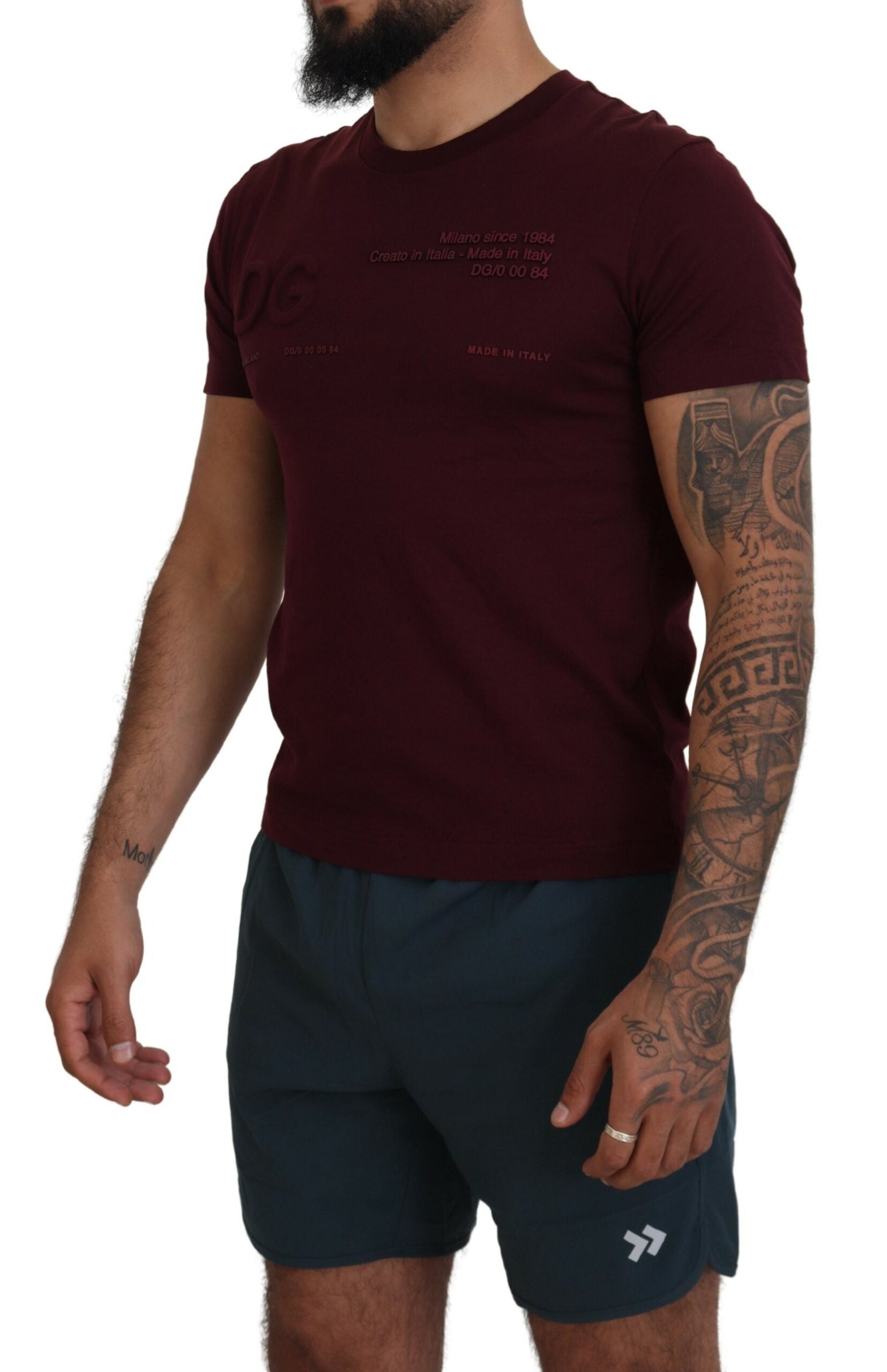 Dolce & Gabbana Kastanienbraunes bedrucktes Kurzarm-T-Shirt für Männer