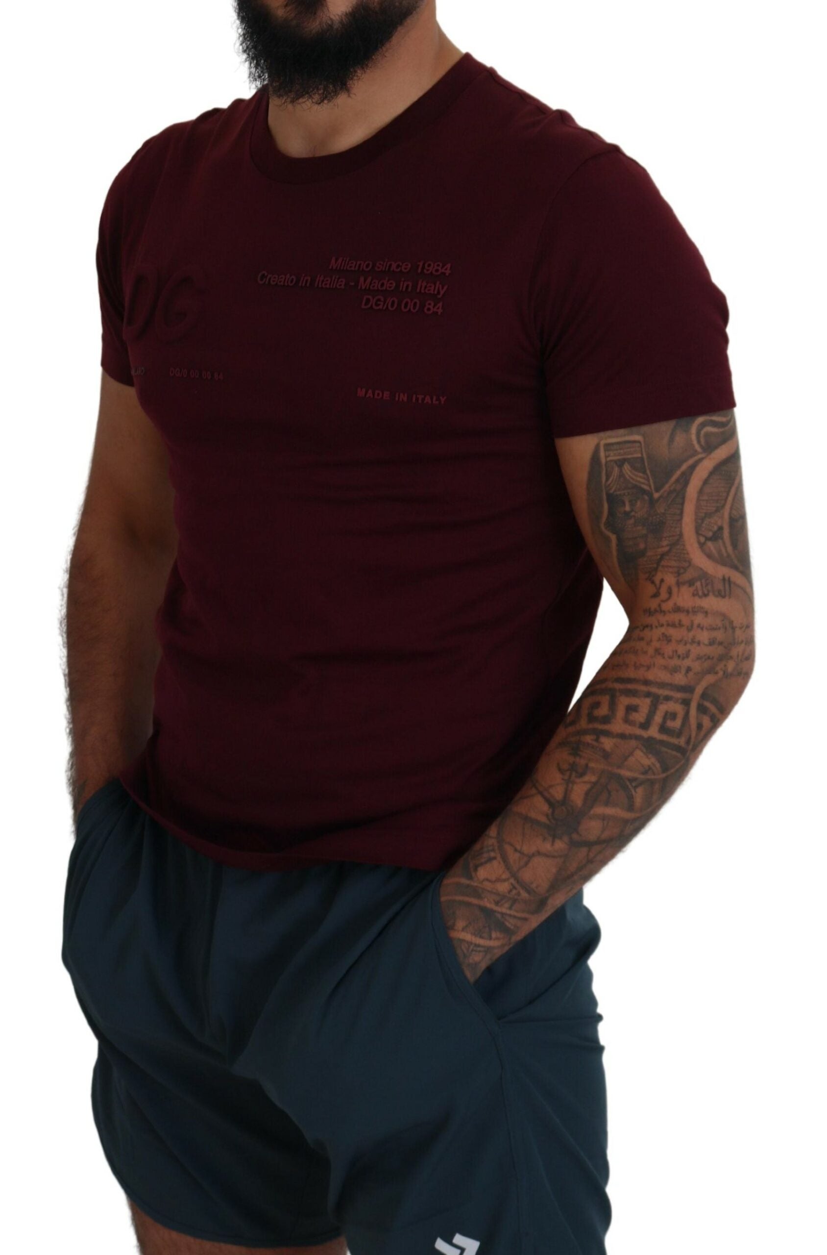 Dolce & Gabbana Kastanienbraunes bedrucktes Kurzarm-T-Shirt für Männer