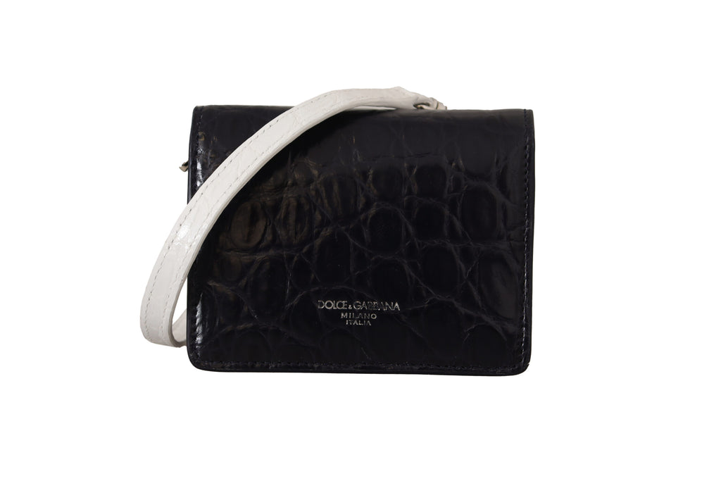 Dolce & Gabbana Blue White Caiman Leather Card Holder Wallet