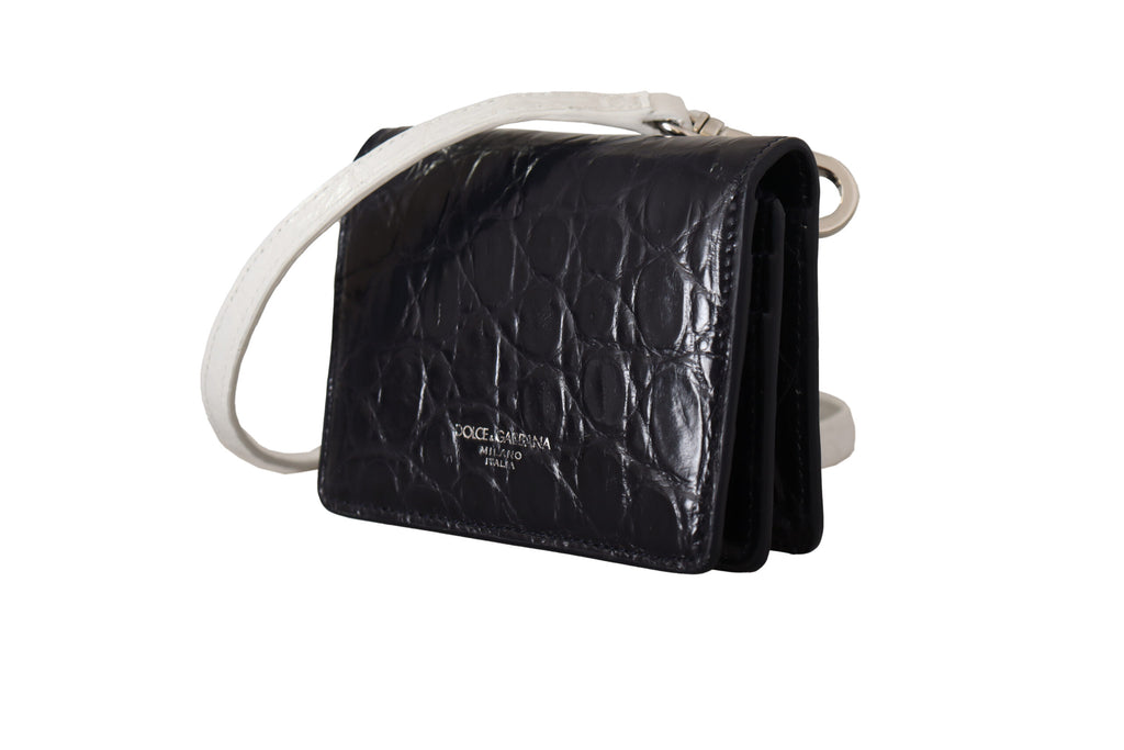 Dolce & Gabbana Blue White Caiman Leather Card Holder Wallet